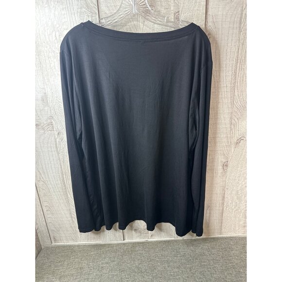Black Long Sleeve V Neck Shirt 2XL Womens Loose Fit Rayon Blend Casual Work - Picture 2 of 7